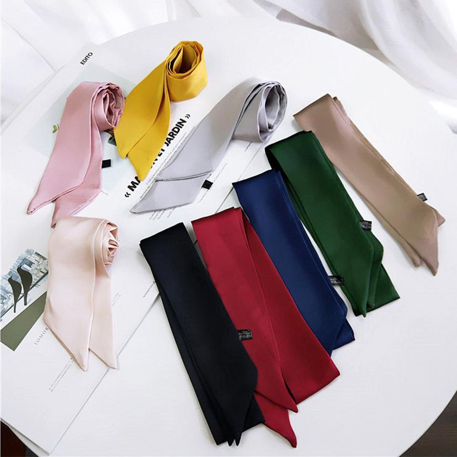 Handle Tie Bag Belt Strap Handbag Accessories Ribbon Silk Scarf Solid Design Girls Neckerchief Hair Band Small Neck Scarves