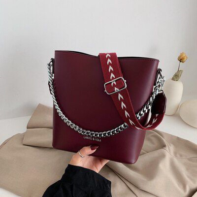 NIGEDU Fashion Chain Bucket bag for women Handbag Printed wide strap Shoulder Bag Luxury designer Ladies Crossbody Bag Totes