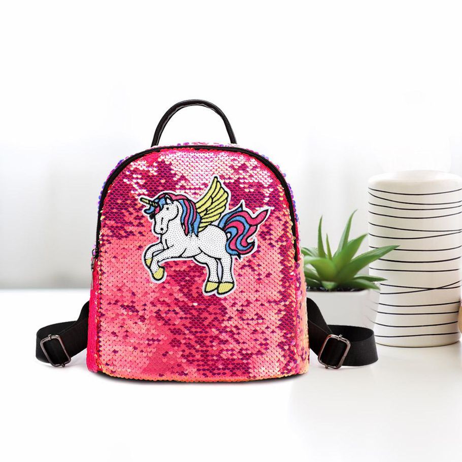 【BestGO】Fashion KiraKira Unicorn Glitter Sequins  Girls Cartoon Cute Travel Colorful Shoulder Bags