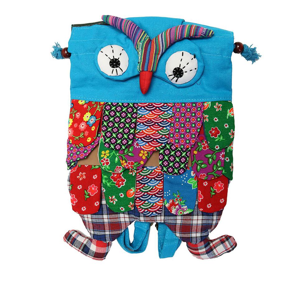 Fashionable Fashion Kid Colorful Owl Ethnic Backpack Schoolbag Shoulder Bag Satchel Large Blue
