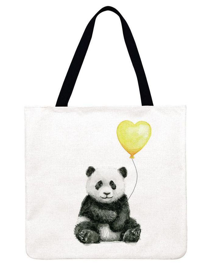 Lovely Panda Illustration Printing Tote Shoulder Women Linen Febric Casual Tote Foldable Shopping Reusable Beach Ladies handbag