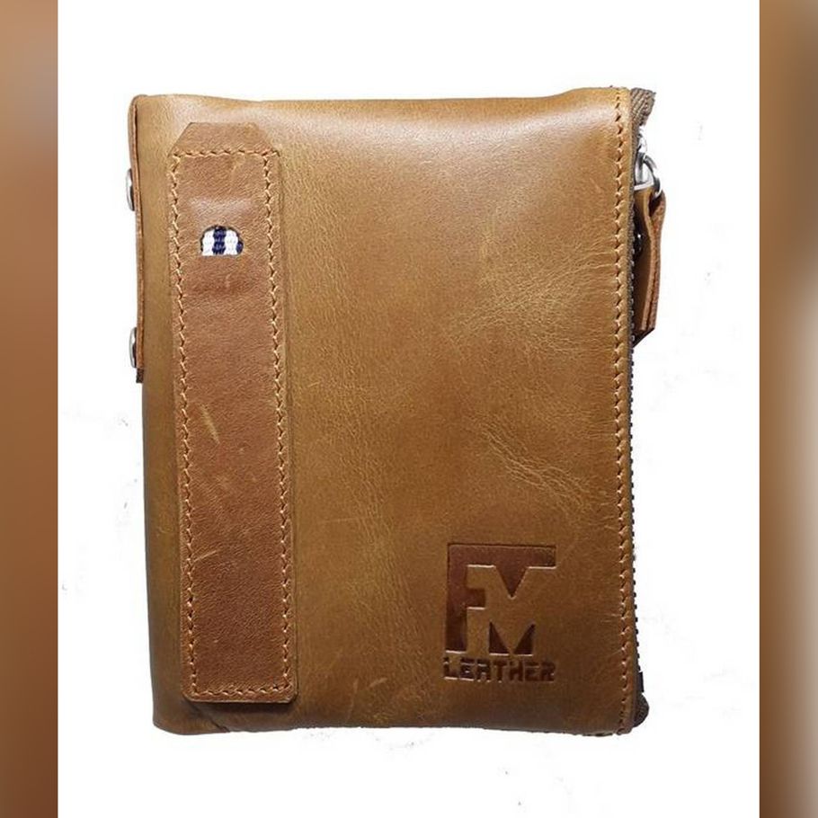 Leather Card Holder and Two Zipper Pockets Wallet for Men