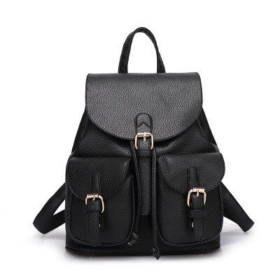 2017 Women Leather Backpack Black Large Girl Schoolbag Travel Bag Solid Candy Color Pink Beige Bolsas Mochila Feminina