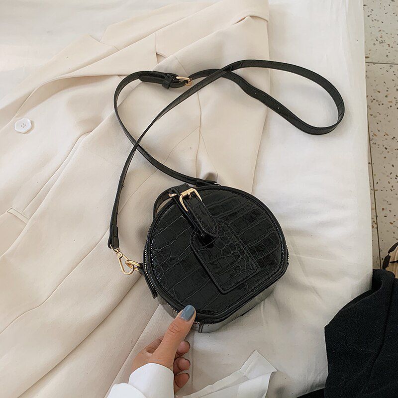 Crocodile Pattern PU Leather Round Crossbody Bags For Women 2021 Mini Shoulder Handbags Lady Luxury Totes Purses