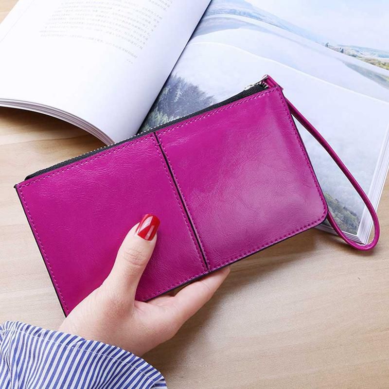 Women Fashion Pure Color Long Portable Multi-card Position Wallet