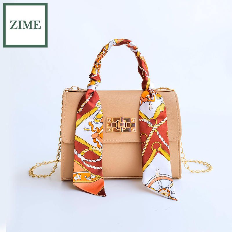 OIMG Autumn New Style Korean Portable Single Shoulder Bag Purse Chain Lock Silk Scarf Small Square Bag