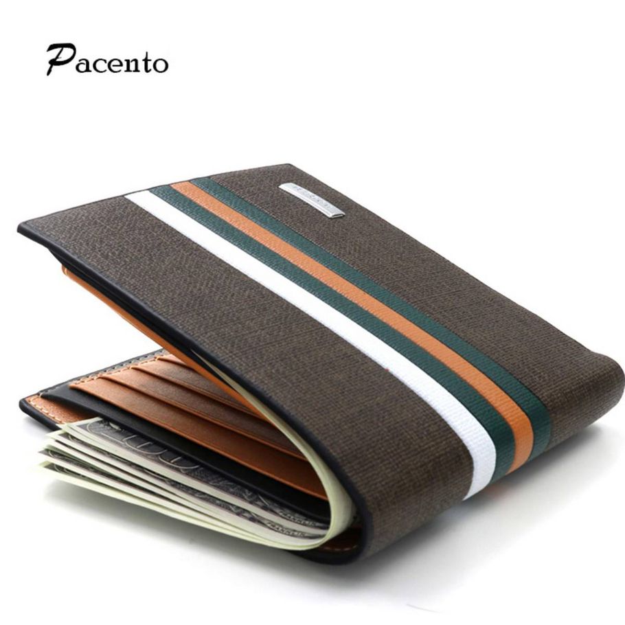 Bogesi Stripe Pu Leather Men Wallets For Credit Cards(Brown)