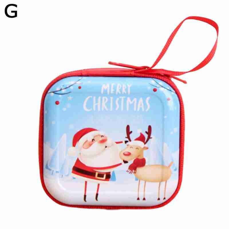 Square Christmas Tinplate Change Bag Square Portable Zipper Earphone Bag Children Gift Wallet Key Storage Box