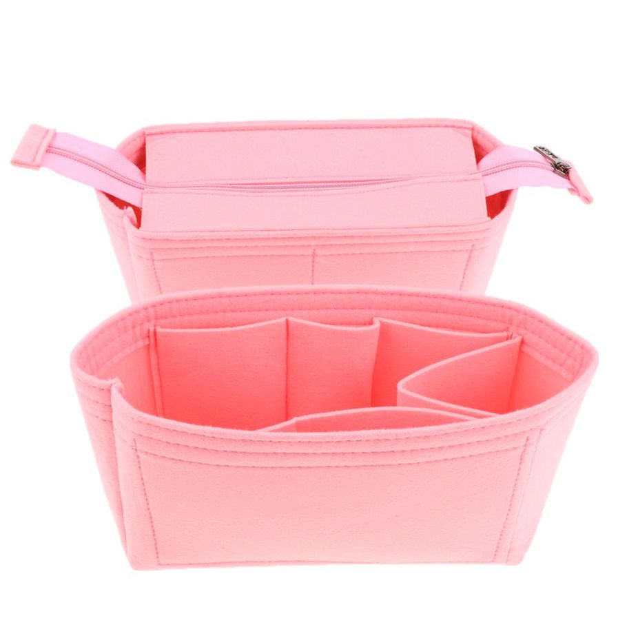 Pack of 2 Felt Insert Organizer Bag Handbag Holder Multi Pocket Purse Cosmetic Zipper