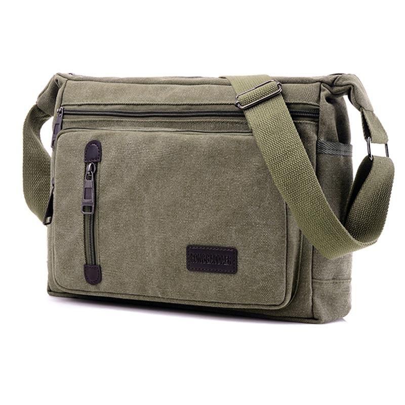 Men Canvas Messenger Bags Fashion Crossbody Shoulder Bag Solid Male Casual Travel Bag - intl