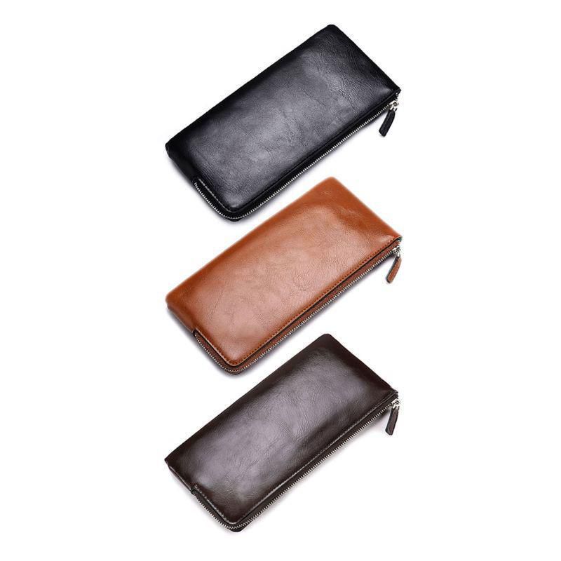 Long Soft Leather Zipper Cell Phone Wallet
