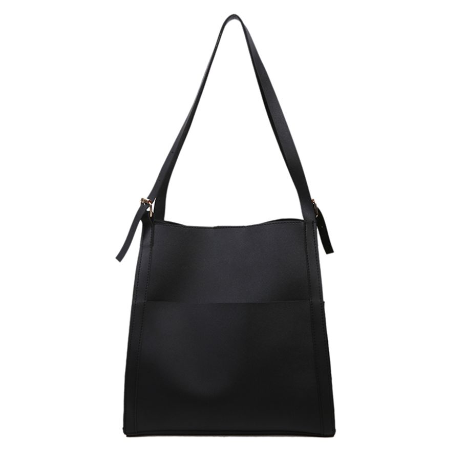 Women Shoulder Bucket Bag PU Leather Adjustable Straps Solid Simple Tote Bag Purse