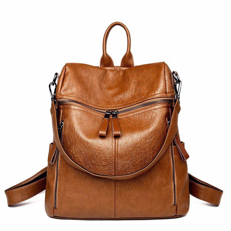 2019 Luxury Leather Backpacks Women Designer Ladies Bagpack School Bags For Girls Solid Rucksacks Vintage Travel Back Pack New