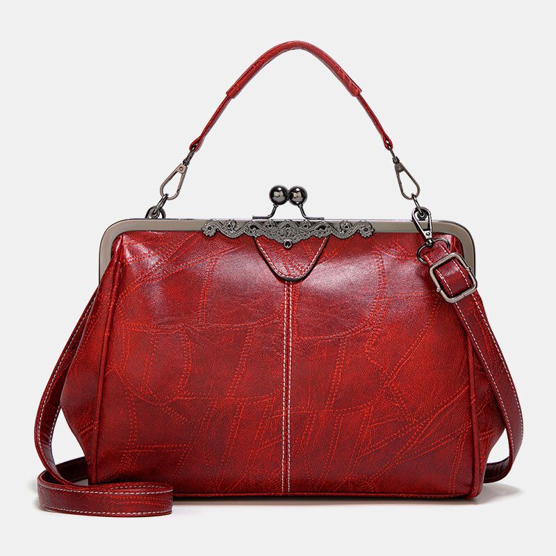 OIMG Women PU Leather Large Capacity Vintage Lock Handbag Crossbody Bag Satchel Bag