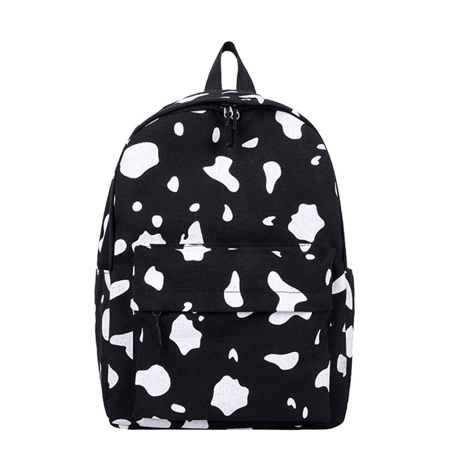 Casual Cow Milk Print Backpack for Women Canvas Large Capacity Students Girls Daily Shoulder School Bag Rucksack