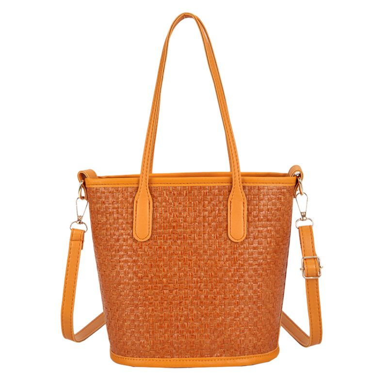 Fashionable Ladies Hand-Woven Straw Bag Leisure Holiday Beach Bag Shoulder Diagonal Bag Brown