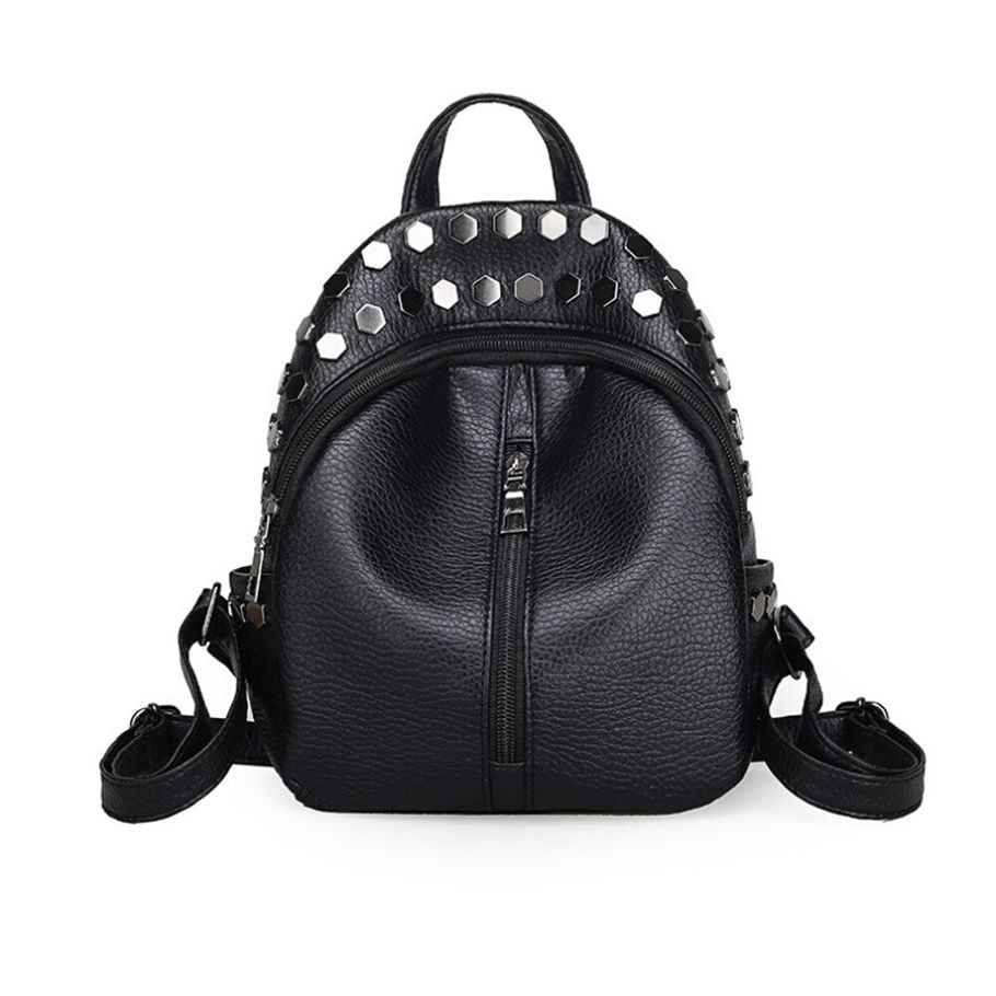 Aelicy Small Leather Women Backpack School Bags for Teenage High Quality Rucksack Mini Backpacks for Girls Rivet Black Mochila