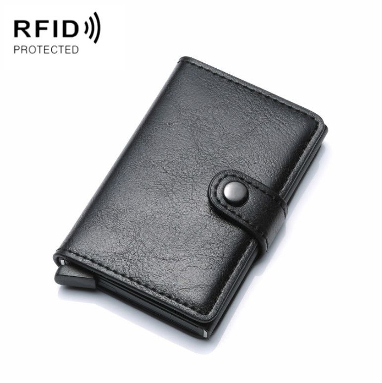 PU Aluminum Alloy Card Case Anti-magnetic RFID Shielding Anti-Theft Wallet