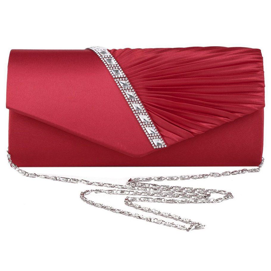 Ladies Diamond Ruffle Party Prom Bridal Evening Envelope Clutch Bag, LY6682 red