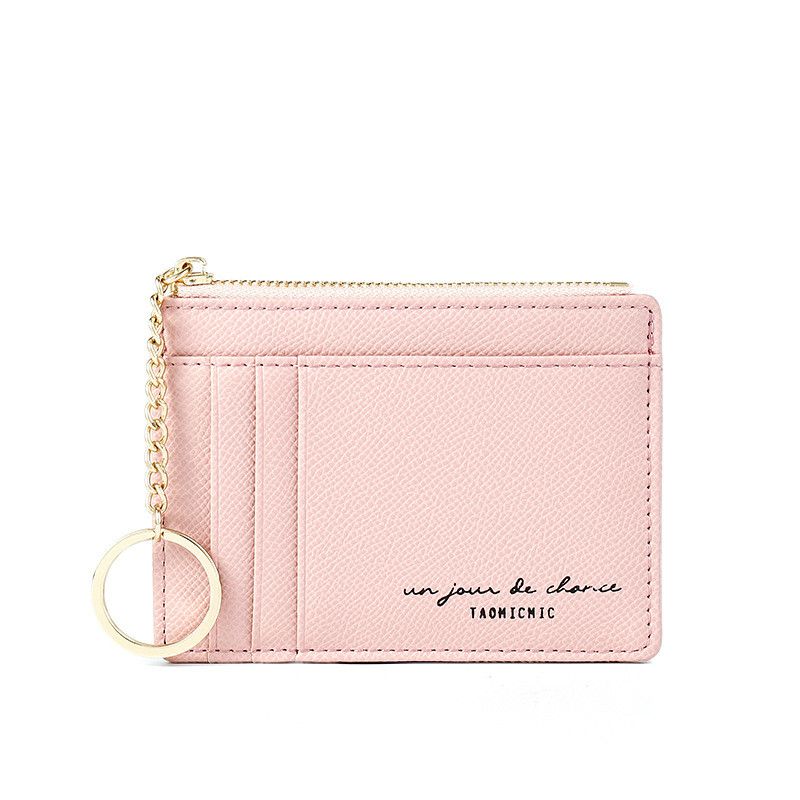 Korea Mini Simple Card Holder 8 Cards Zip Keychain Coin Purse Fashion Women Wallet