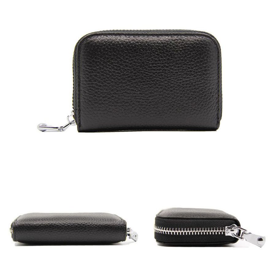 【BestGO】Leather Card Holder  Anti-theft Card Money Change Pouch Multifunctional Zipper Wallet Small Bag for Men Women