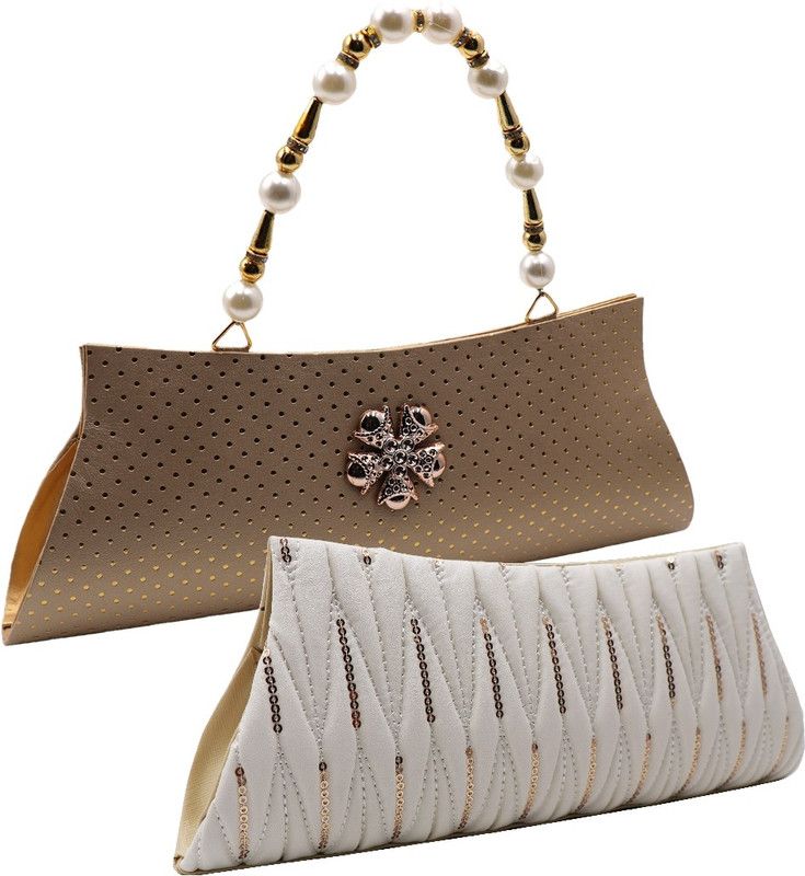 Party, Casual Gold, White Clutch - Regular Size