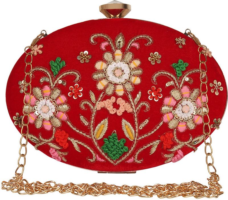Casual, Formal, Party Red, Multicolor Clutch - Regular Size