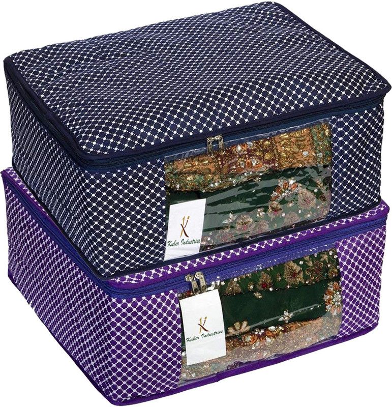 Heart Home Designer Cotton 2 Pcs Hathkadi Print Saree Cover (Dark Blue & Purple) CTHH18899 CTHH018899  (Multicolor)