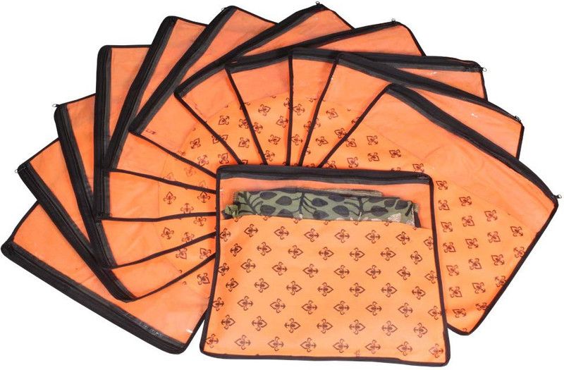 PrettyKrafts Saree orgonizer Single Saree Covers, Printed Design, Foldable Wardrobe Organizer shopsy_F1287_Orange12  (Orange)