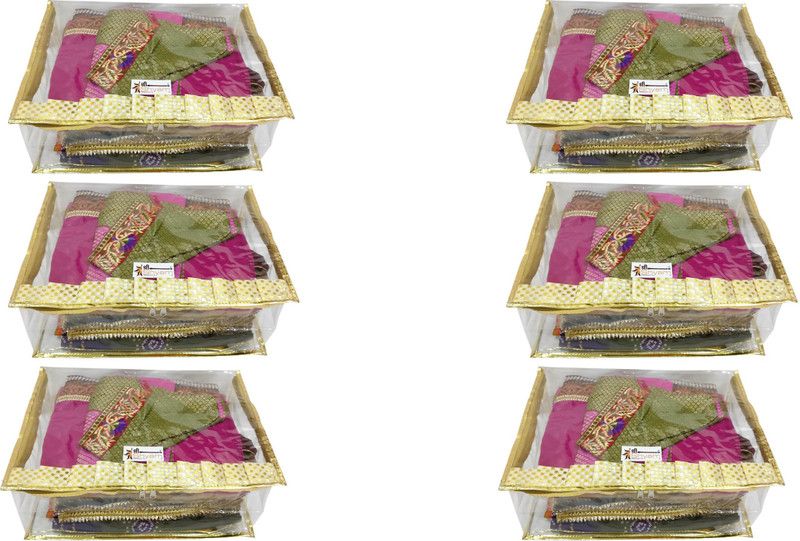 Shree Shyam Products Golden Transparent Frill Box Saree Cover Set of 6 PCS Capacity of 5 Sarees (SS-114_6 PCS)  (Gold)