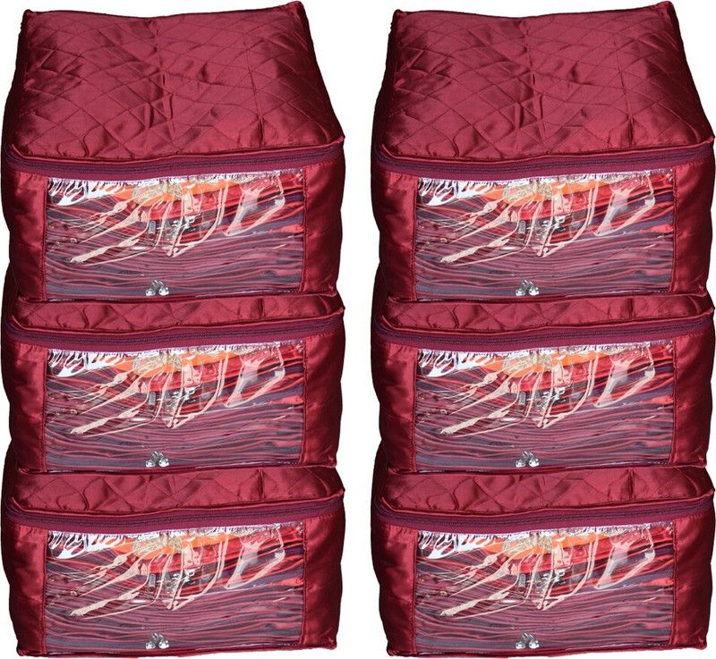 Aadhya Large Multipurpose Satin Saree Covers pack of 6  (Maroon)