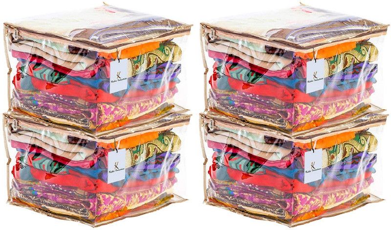 KUBER INDUSTRIES Clear Transparent PVC Saree Cover with Capacity CTKNEW0160  (Golden)
