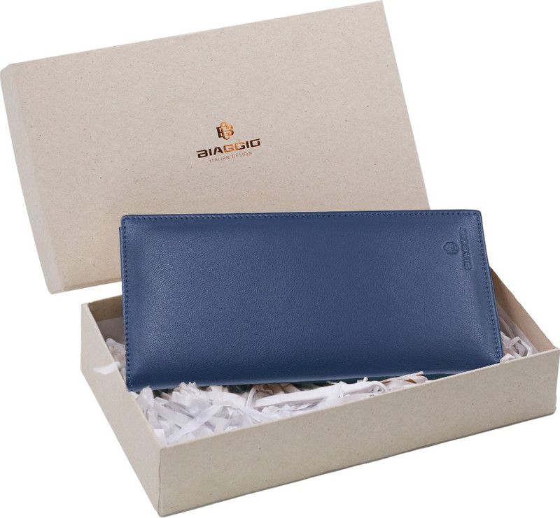 Women Blue Genuine Leather RFID Wallet - Regular Size  (15 Card Slots)