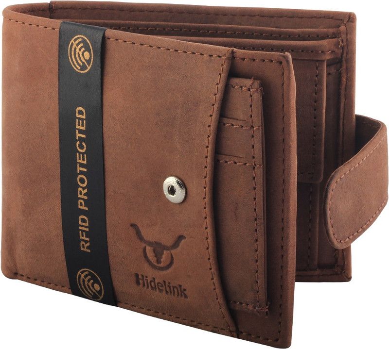 Men Casual Brown Genuine Leather RFID Wallet - Regular Size  (6 Card Slots)