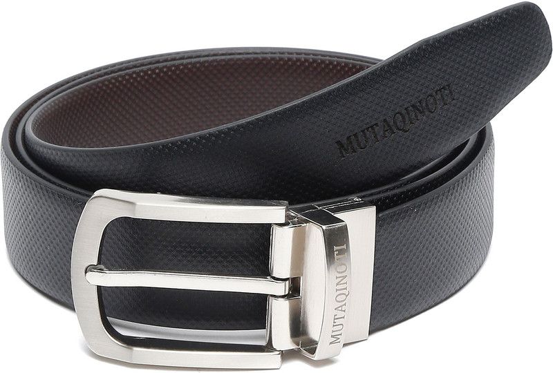 Men Formal Black Synthetic Reversible Belt