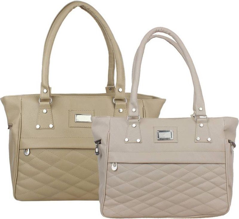 Girls Grey, Beige Hand-held Bag - Extra Spacious  (Pack of: 2)