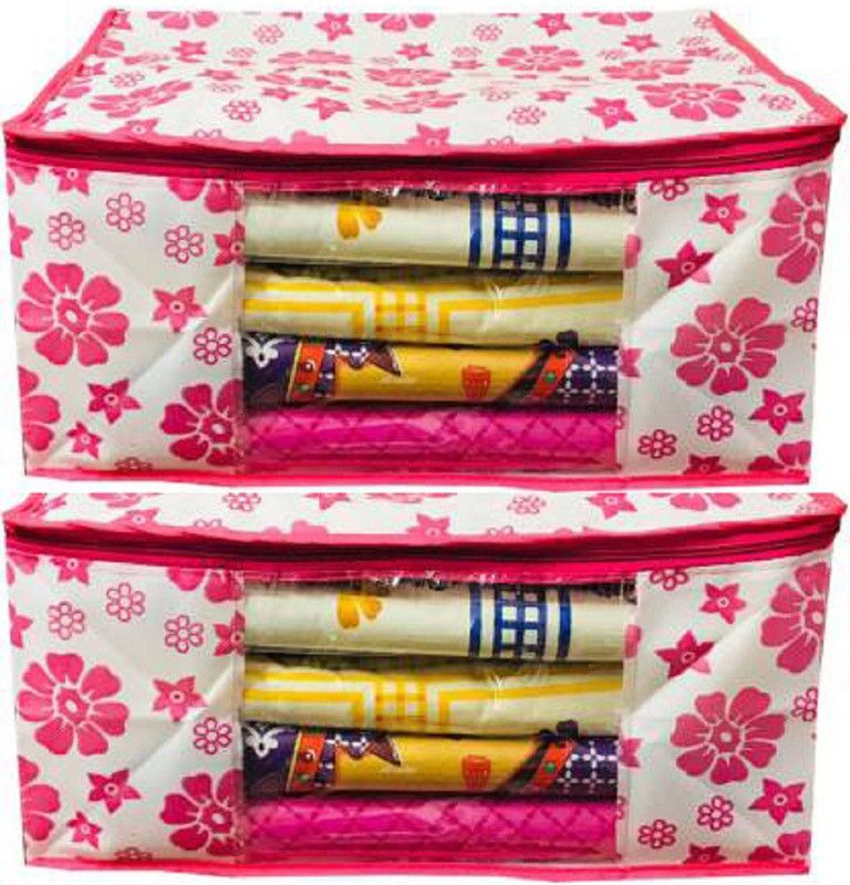 ultimatefashionista saree cover Designer Non Woven Saree Cover Pink Floral Design set of 2 pcs (pink) Designer Non Woven Saree Cover Pink Floral Design set of 2 pcs (pink)  (Pink)