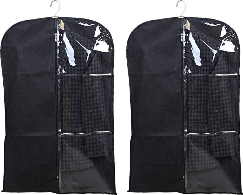 KUBER INDUSTRIES Half Transparent Non Woven 2 Pieces Men's Coat Blazer Cover (Black)-CTKTC5495 CTKTC05495  (Black)