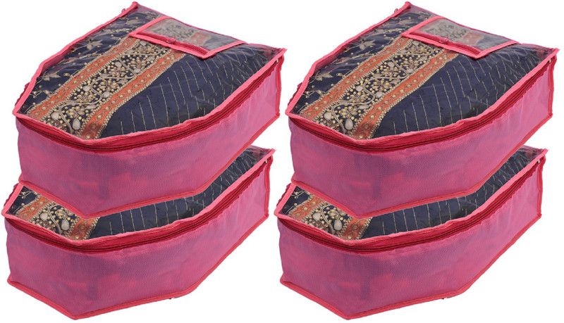 KUBER INDUSTRIES Designer 4 Piece Non Woven Blouse Cover With Front Transparent Window With Attached Pocket Set (Pink) CTKTC045249  (Pink)