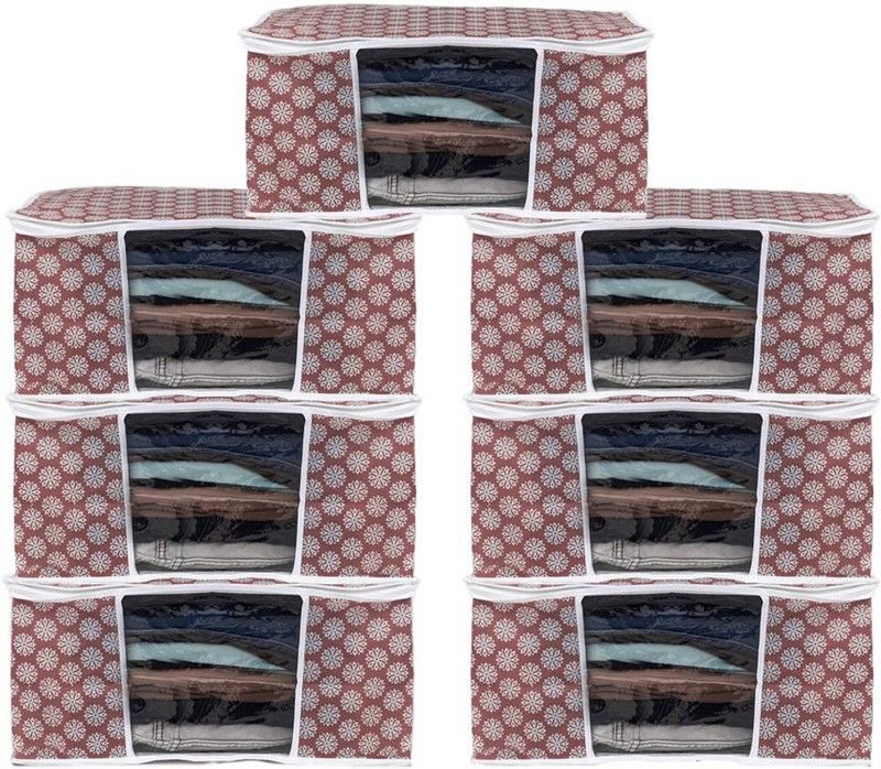 Beyond Imagine Patti Design Non Woven Underbed Storage Organizer/Blanket Cover Bag with Transparent Window Maroon Bag Pack Of 7  (Maroon)