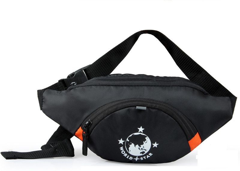 Worldstar 00014 black waist bag London Stylish Real Travel Pouch Passport Holder with Adjustable Strap belt bag  (Black)