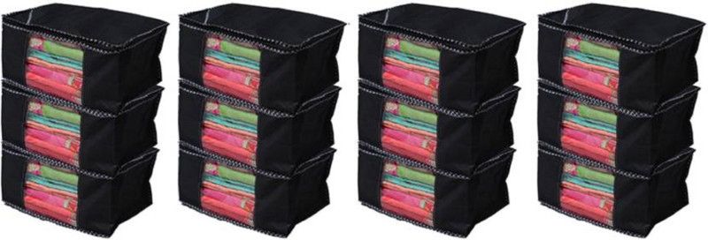 KUBER INDUSTRIES Saree cover Designer Non woven Saree cover/ Saree Bag/ Storage bag Set of 12 Pcs 9 Inches Height SAREE503 (Black) SAREE0503  (Black)