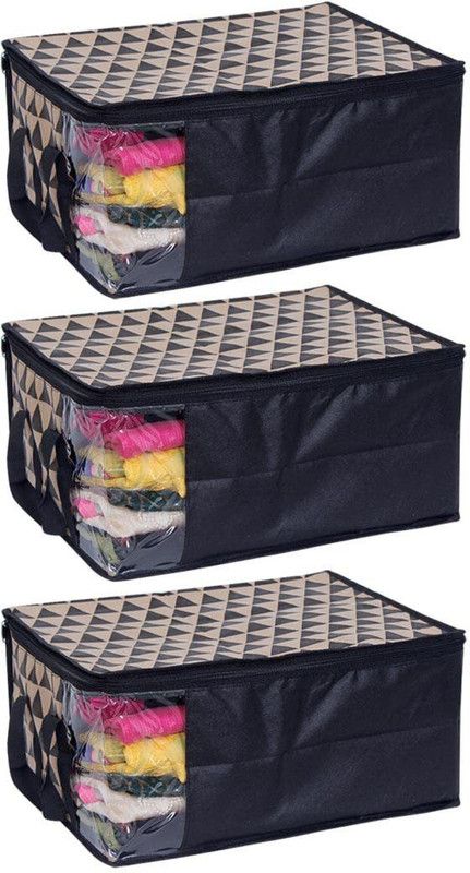 PrettyKrafts Saree orgonizer Non Woven Fabric Saree Cover, Clothes Storage Bag, Transparent Window shopsy_F1559_TrioBB3  (Brown)