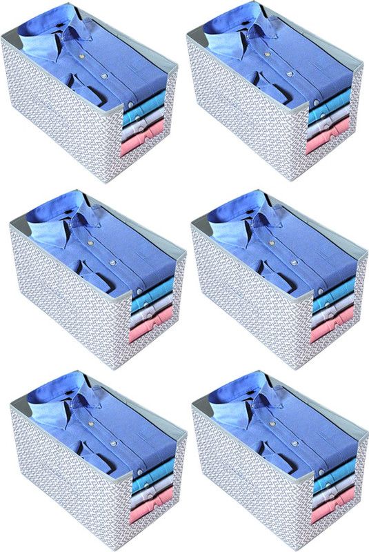 ARVANA Shirt stacker wardrobe Organizer For Storage Clothes Organiser Storage Box For Closet Organizer Shirts , Kurti , Top Clothing Organiser - Set of 6 ORGANIZERWAVEPRINT01  (Cream)