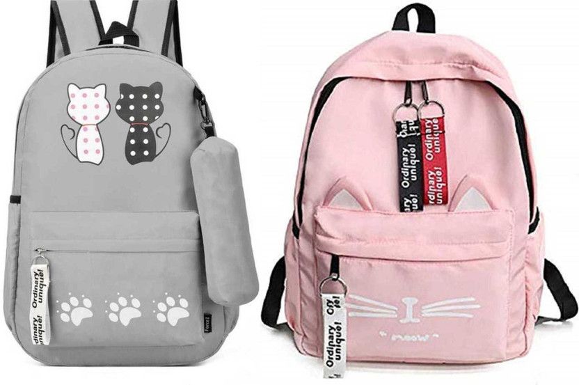 Small 15 L Backpack Stylish School College Backpack  (Grey, Pink)