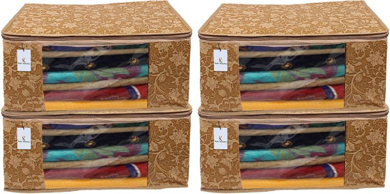 KUBER INDUSTRIES Metalic Flower 4 Piece Non Woven Saree Cover Set, Beige,Large Size CTKNEW0260  (Beige)