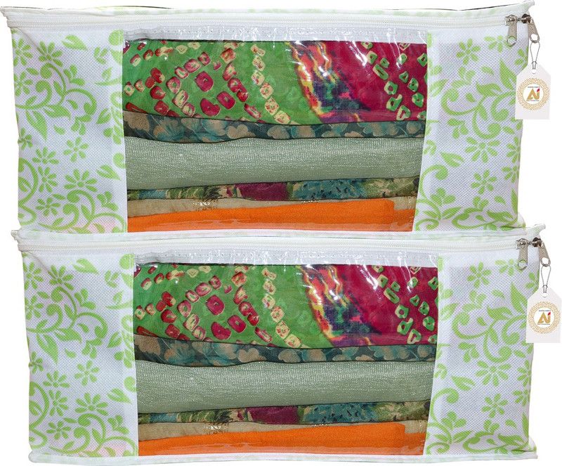 Green Patti_002-AI Multipurpose ,Saree Cover Bag,Regular Cloth Storage Bag Green Printed Pack of 2 Green Patti_002-AI  (Green)