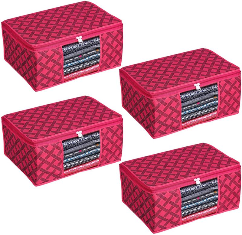 Sahyog Garment Non Woven Saree Cover Storage Bags Saree Organizer For Wardrobe/Organizers For Clothes Cloths Covers Pack Of 4 Red  (Red)