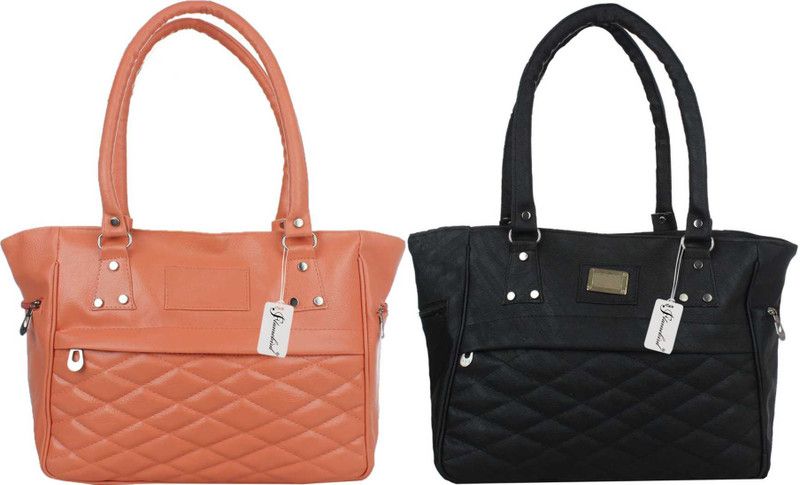 Women Orange, Black Hand-held Bag - Extra Spacious