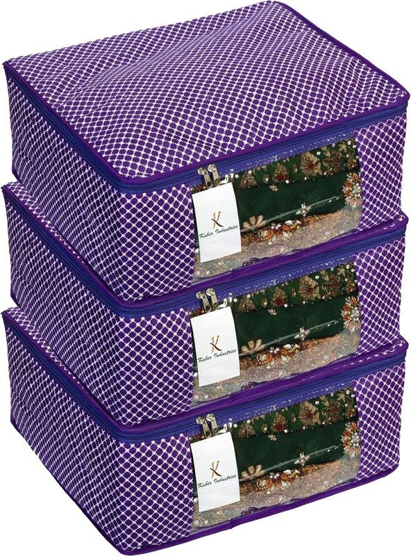 KUBER INDUSTRIES Polka Dots Cotton 3 Pcs Hathkadi Print Saree Cover (Purple) CTKTC2017 CTKTC02017  (Purple)